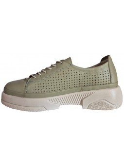 Adidasi perforati de dama din piele naturala 24100 verde